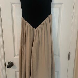 SHEIN Black and Beige Two-Tone Midi Dress